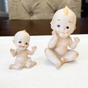 Vintage Lefton Old Porcelain Kewpie Baby Dolls Pouty & Smily Set of Two